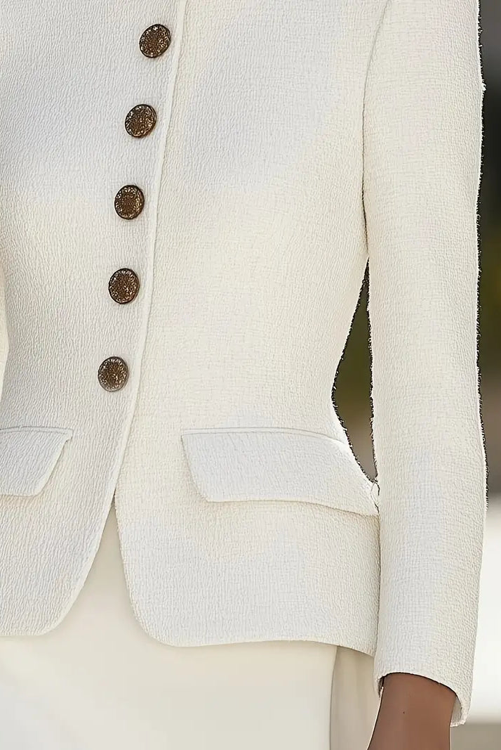 Elena | Textured Blazer with Stand Collar and Gold Buttons – Lumina Vancouver - Lumina Vancouver