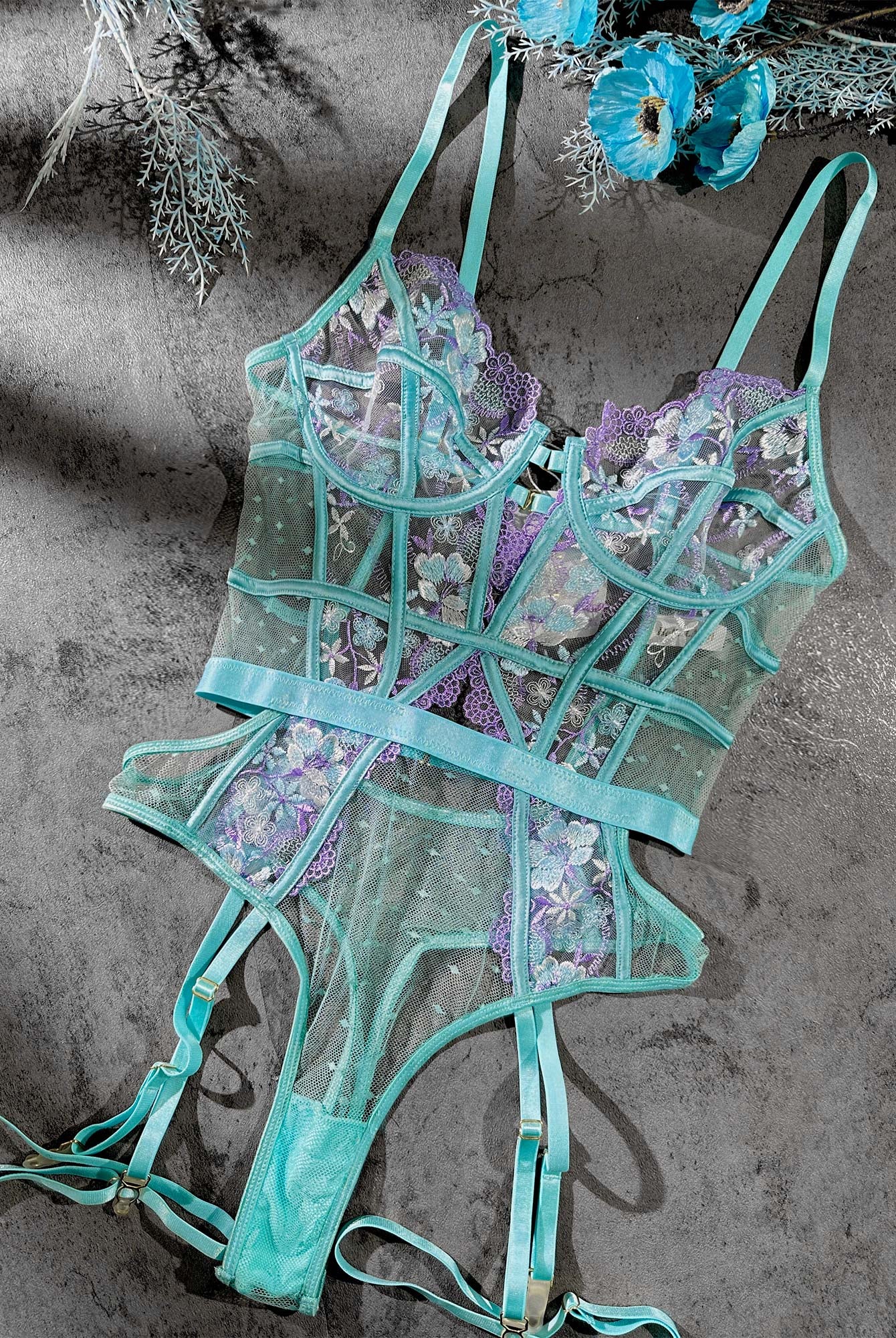 Indigo Dreams Floral French-inspired Sensual Bodysuit