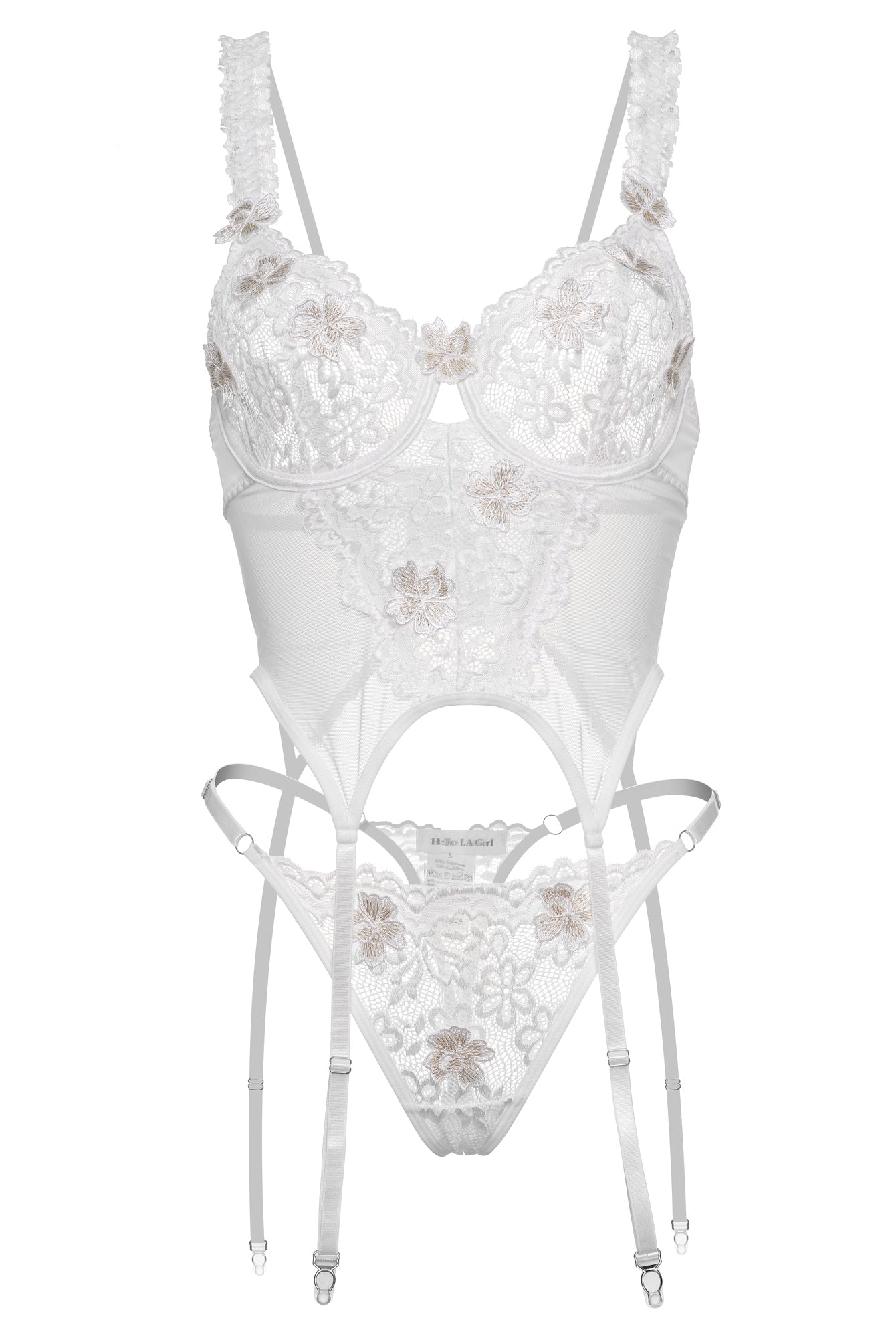 White Vintage Embroidered Lace Lingerie Set