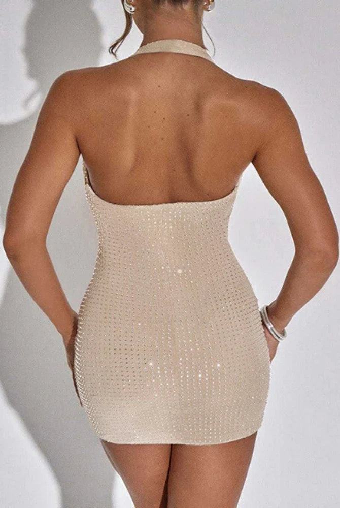 Women’s Mini Dress – Sequin Bodycon – Halter Neck – Backless Cowl Front Party Wear by Lumina Vancouver