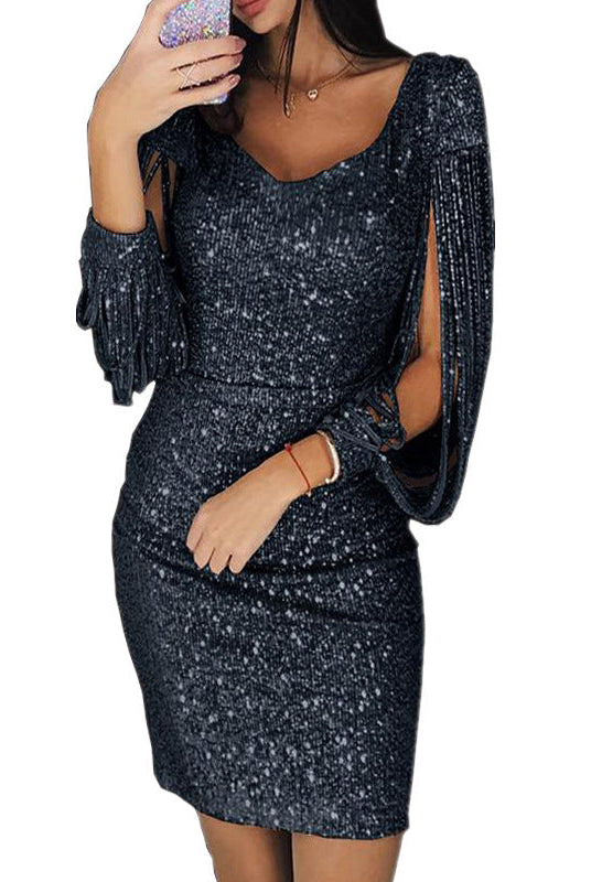 Women's Sequin Dress - Sparkling Sleeve Cutout - Bodycon Fit - Evening Wear by Lumina Vancouver