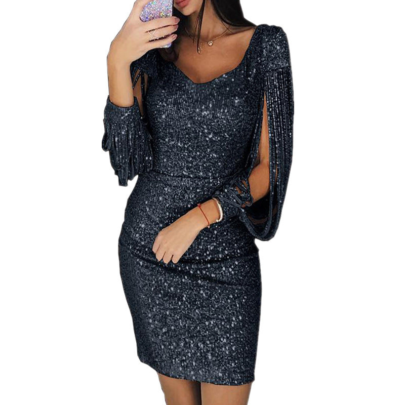 Women's Sequin Dress - Sparkling Sleeve Cutout - Bodycon Fit - Evening Wear by Lumina Vancouver