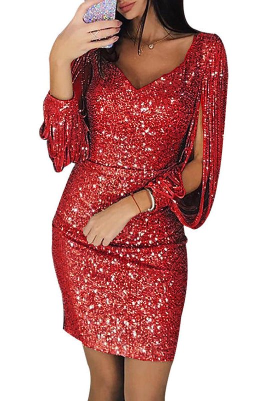 Women's Sequin Dress - Sparkling Sleeve Cutout - Bodycon Fit - Evening Wear by Lumina Vancouver