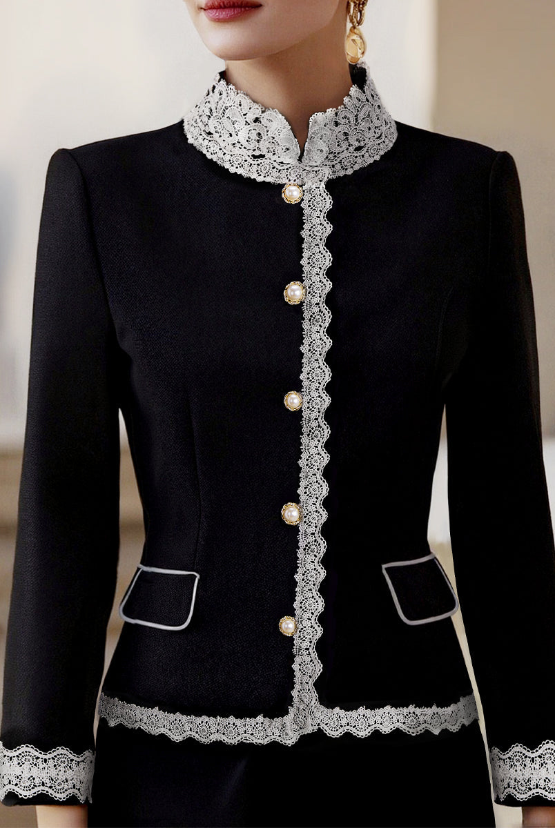 Elena | Blazer with Contrast Lace Trim - Lumina Vancouver - Lumina Vancouver