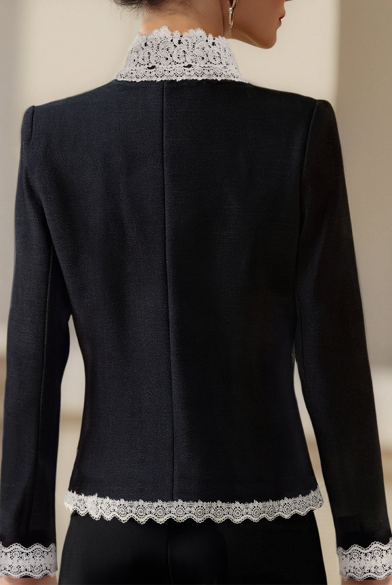 Elena | Blazer with Contrast Lace Trim - Lumina Vancouver - Lumina Vancouver