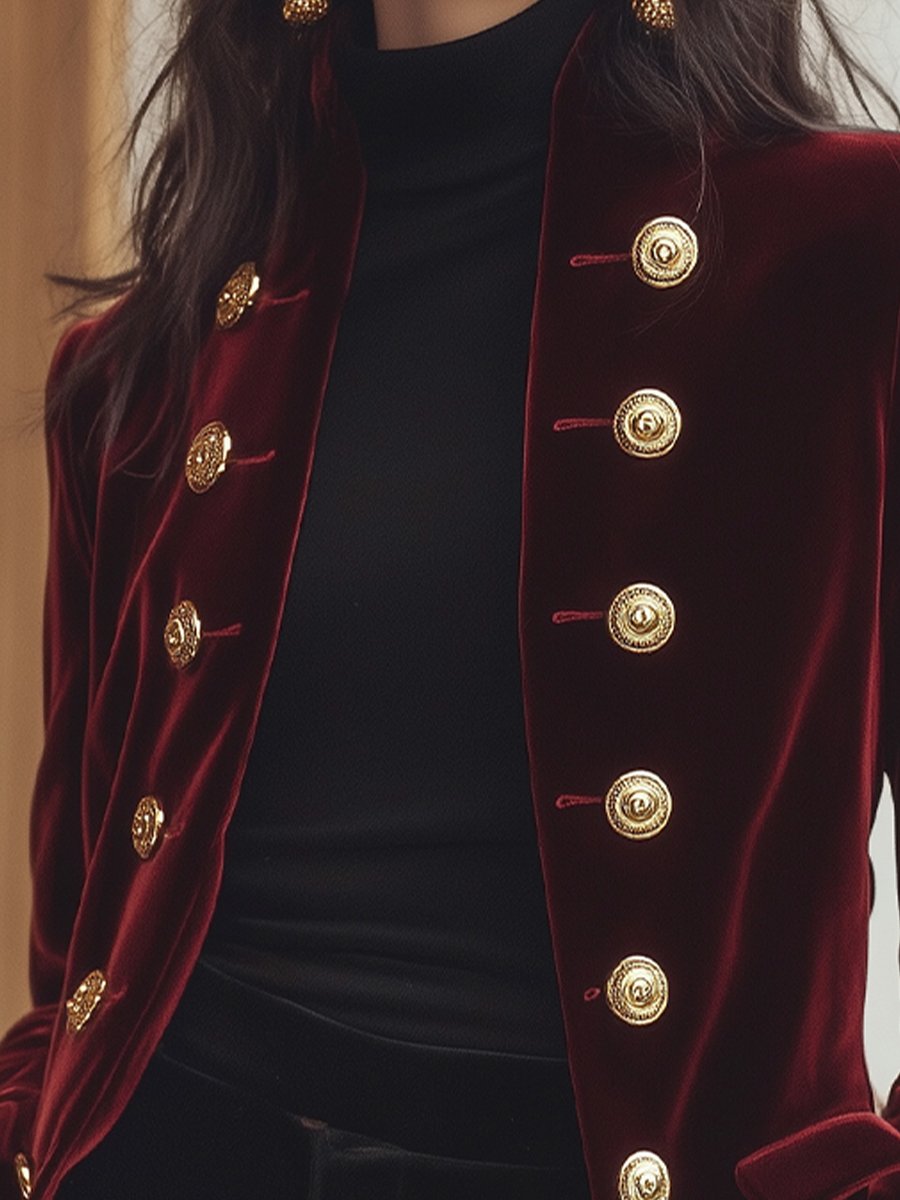 Elena | Velvet Jacket with Bold Gold Accents - Lumina Vancouver - Lumina Vancouver