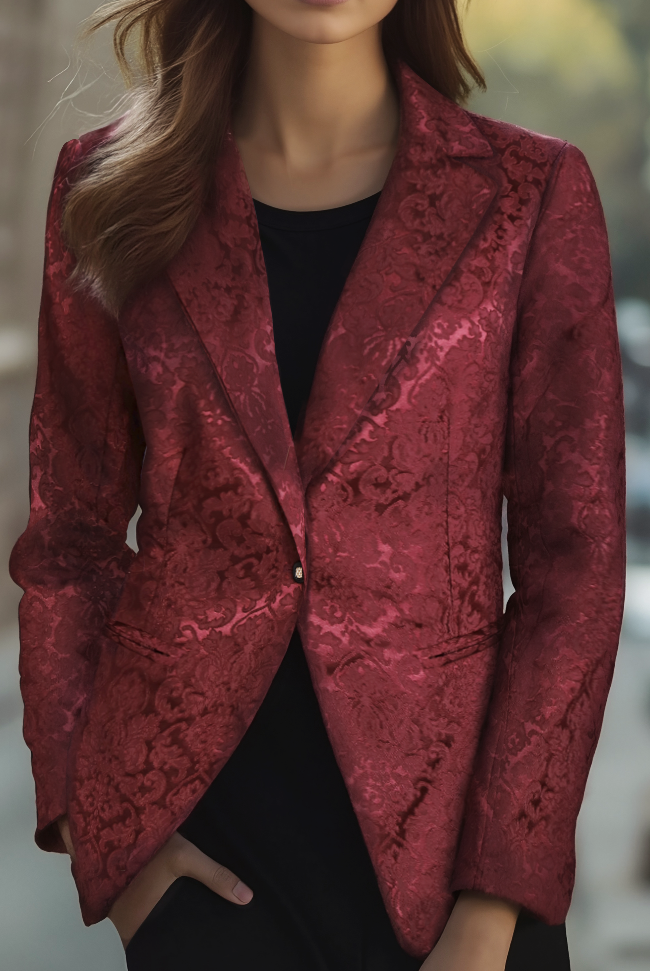 Luna | Burgundy Jacquard Satin Blazer - Lumina Vancouver - Lumina Vancouver