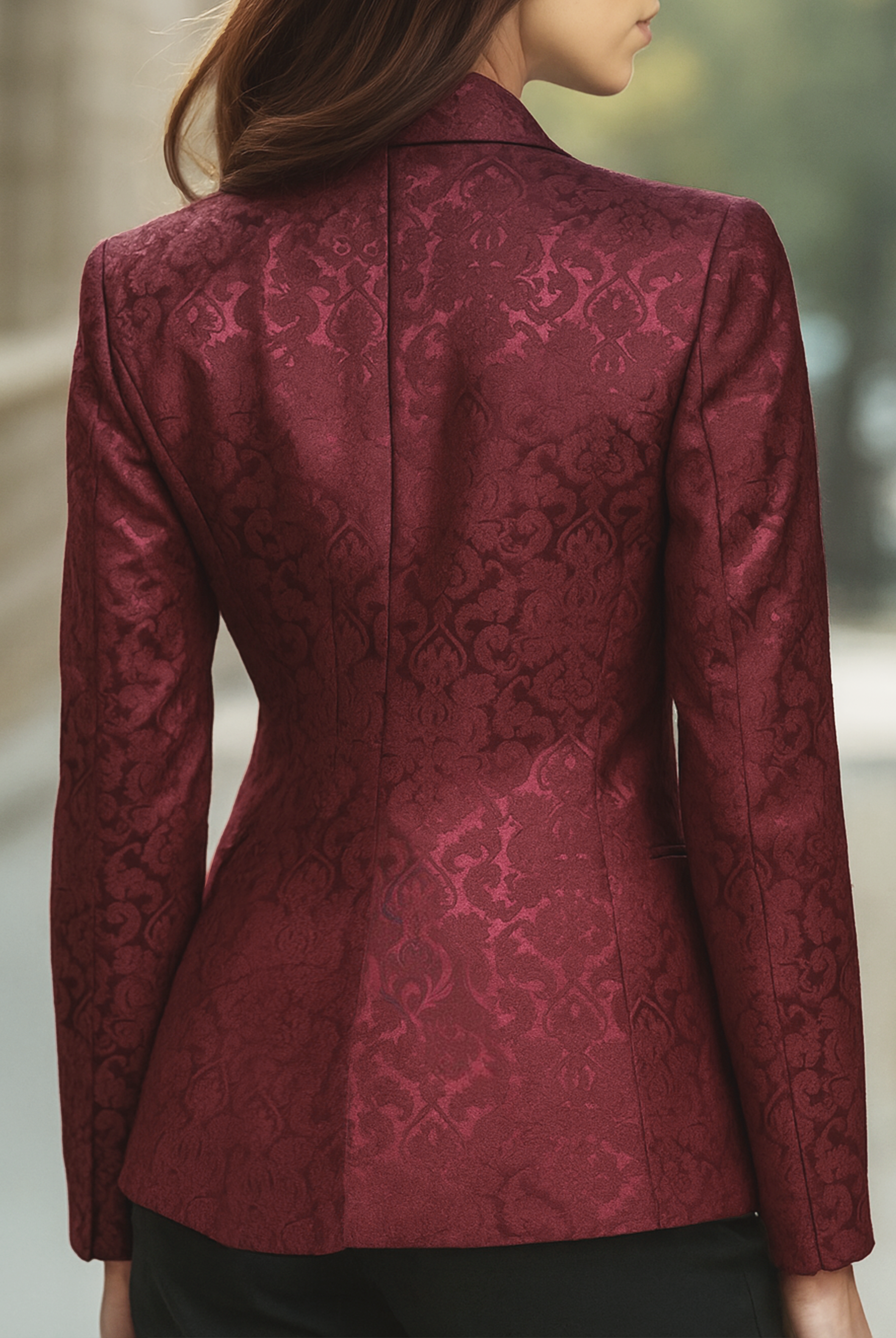 Luna | Burgundy Jacquard Satin Blazer - Lumina Vancouver - Lumina Vancouver