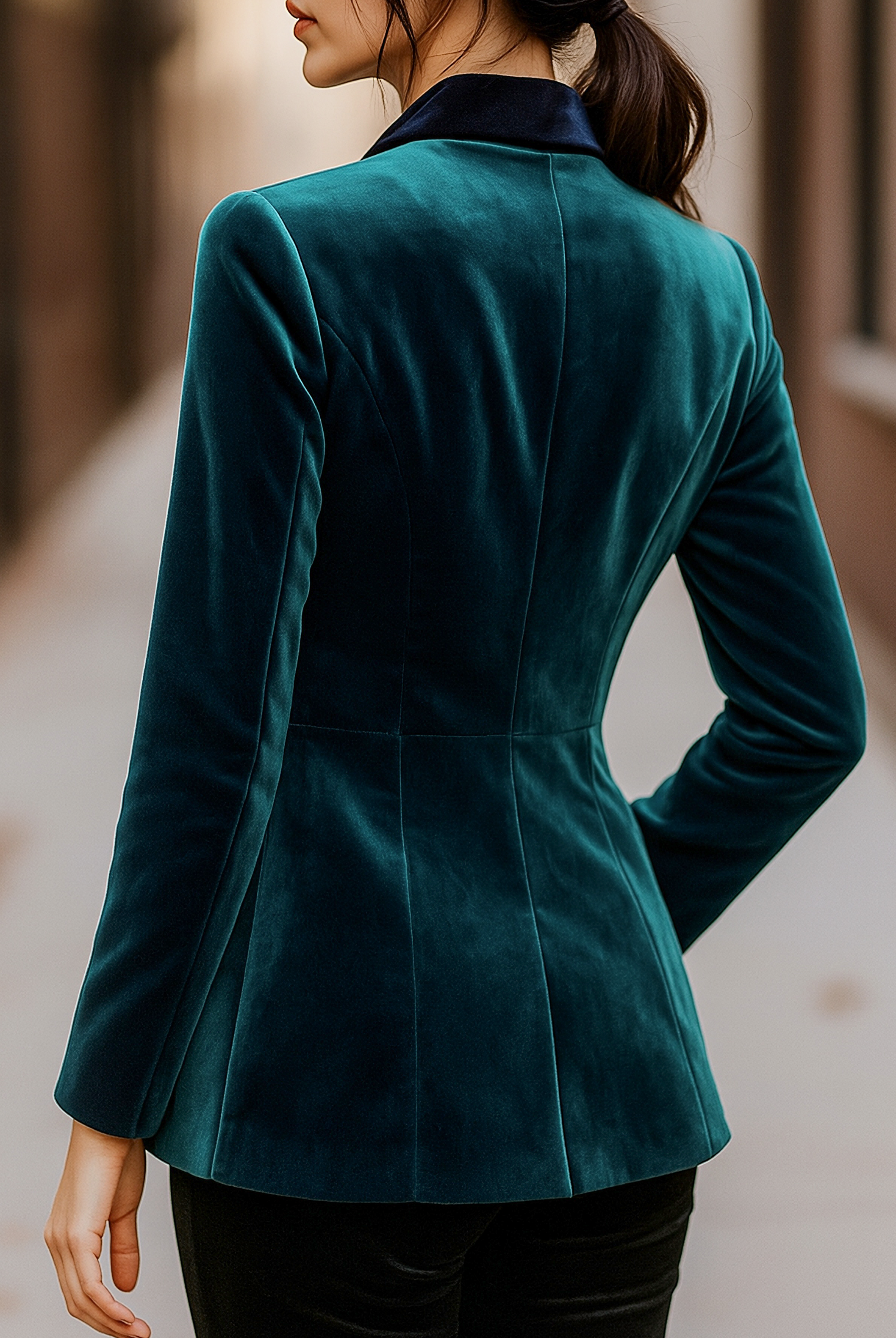 Emerald | Blazer with Satin Lapels and Rose Embroidery - Lumina Vancouver - Lumina Vancouver