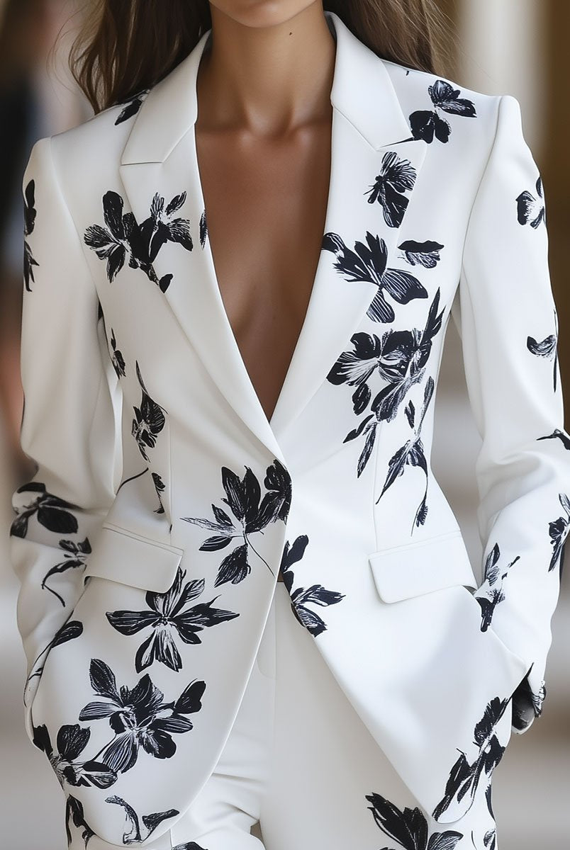 Elena | Blazer with Bold Black Floral Print - Lumina Vancouver - Lumina Vancouver