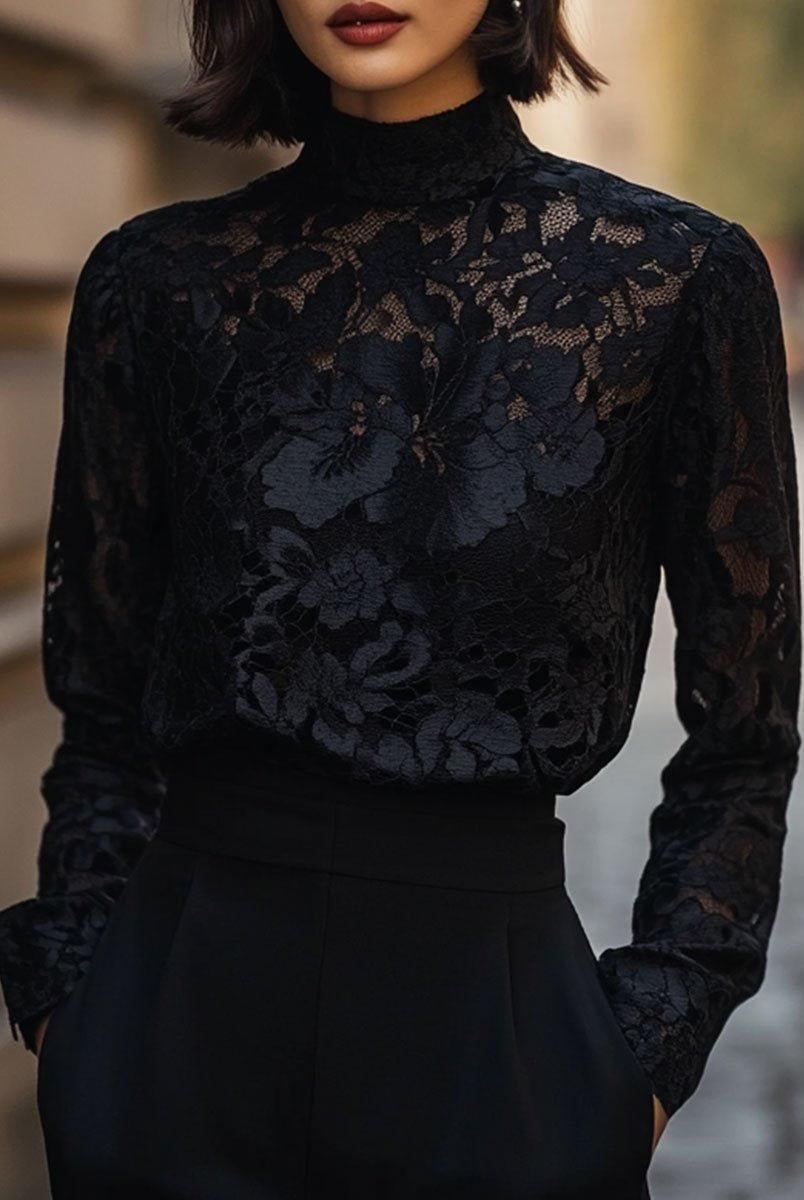 Isabelle | Floral Lace High Neck Blouse - Lumina Vancouver - Lumina Vancouver