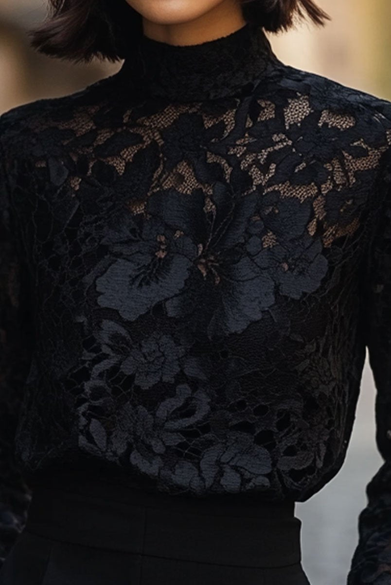 Isabelle | Floral Lace High Neck Blouse - Lumina Vancouver - Lumina Vancouver