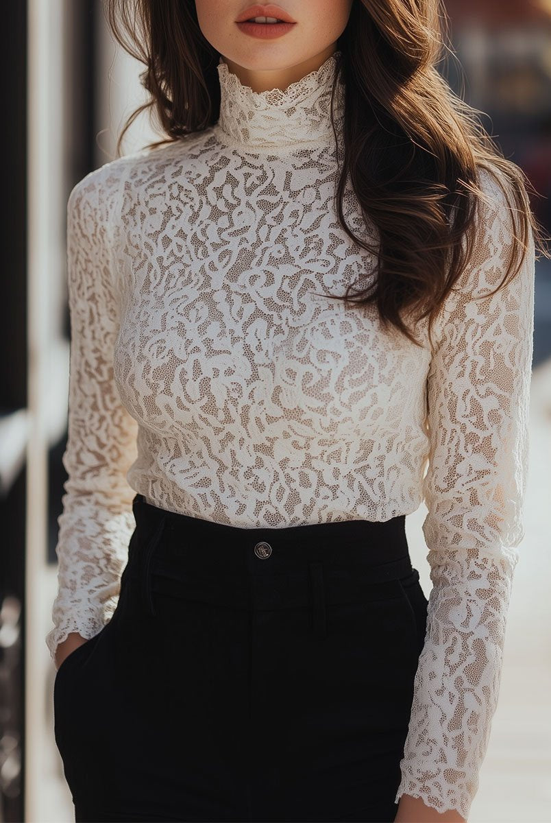 Isabelle | Floral Lace High Neck Blouse - Lumina Vancouver - Lumina Vancouver