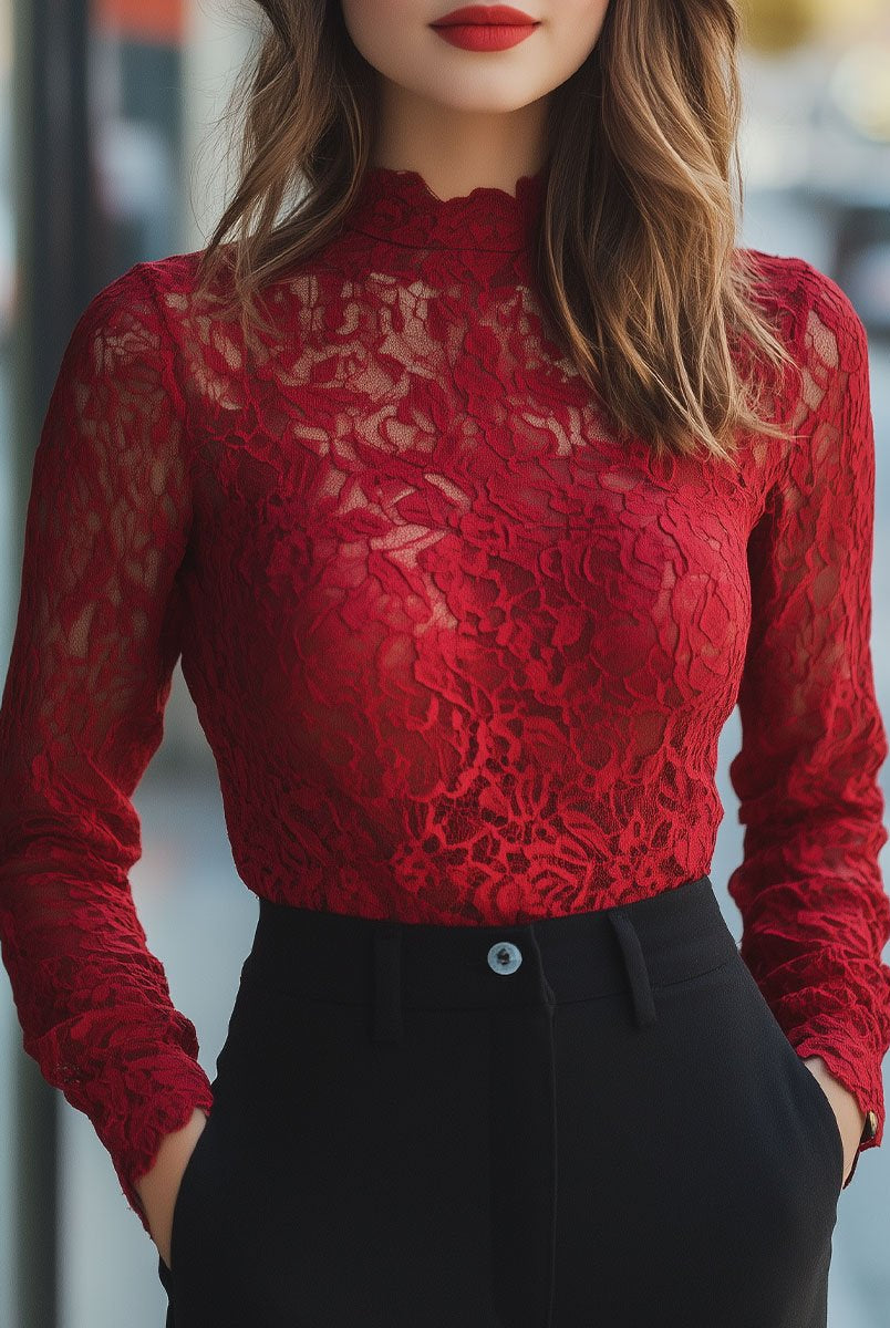 Isabelle | Floral Lace High Neck Blouse - Lumina Vancouver - Lumina Vancouver