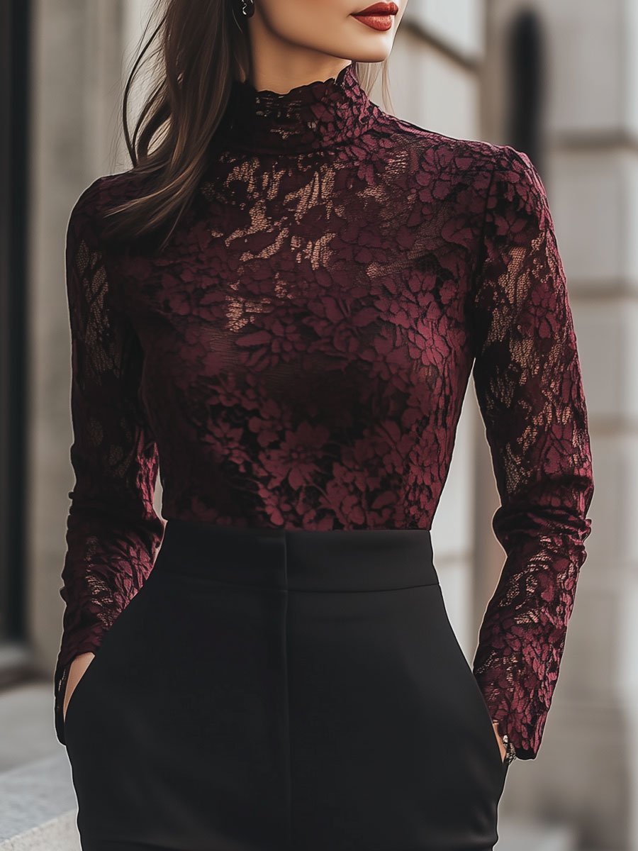 Isabelle | Floral Lace High Neck Blouse - Lumina Vancouver - Lumina Vancouver