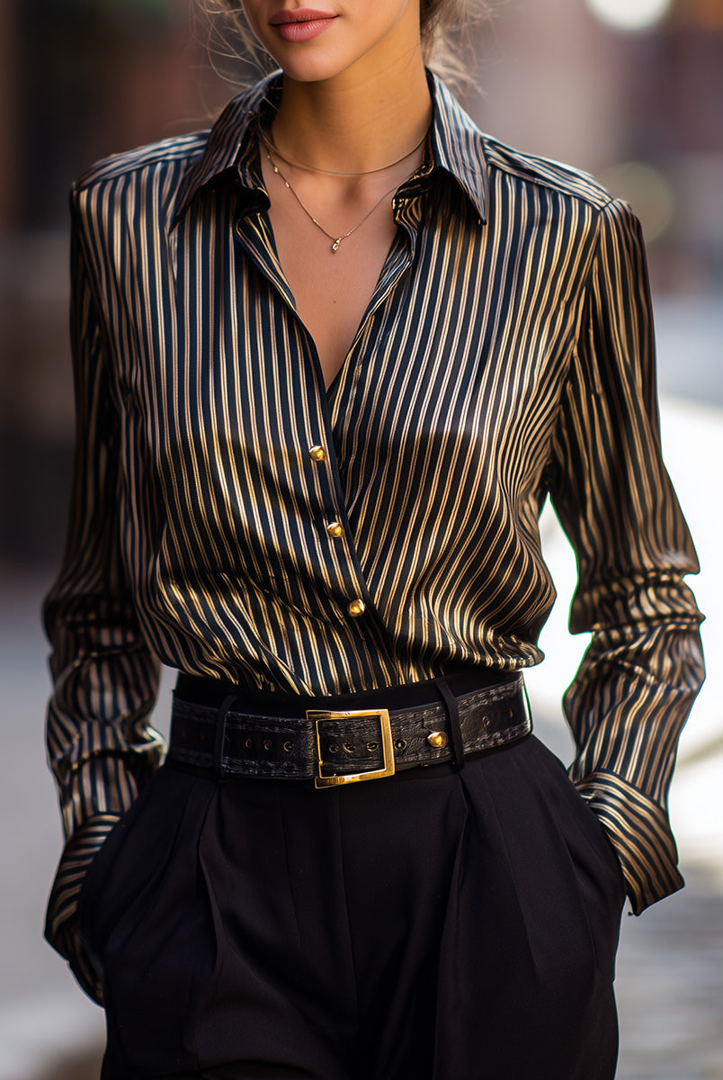 Isabelle | Metallic Stripe Satin Blouse - Lumina Vancouver - Lumina Vancouver