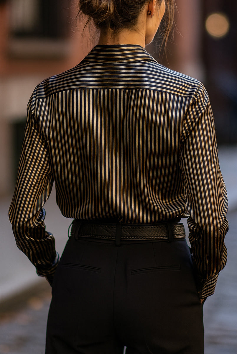 Isabelle | Metallic Stripe Satin Blouse - Lumina Vancouver - Lumina Vancouver