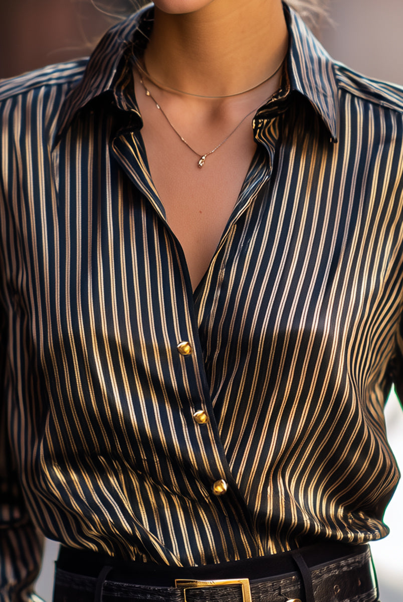 Isabelle | Metallic Stripe Satin Blouse - Lumina Vancouver - Lumina Vancouver