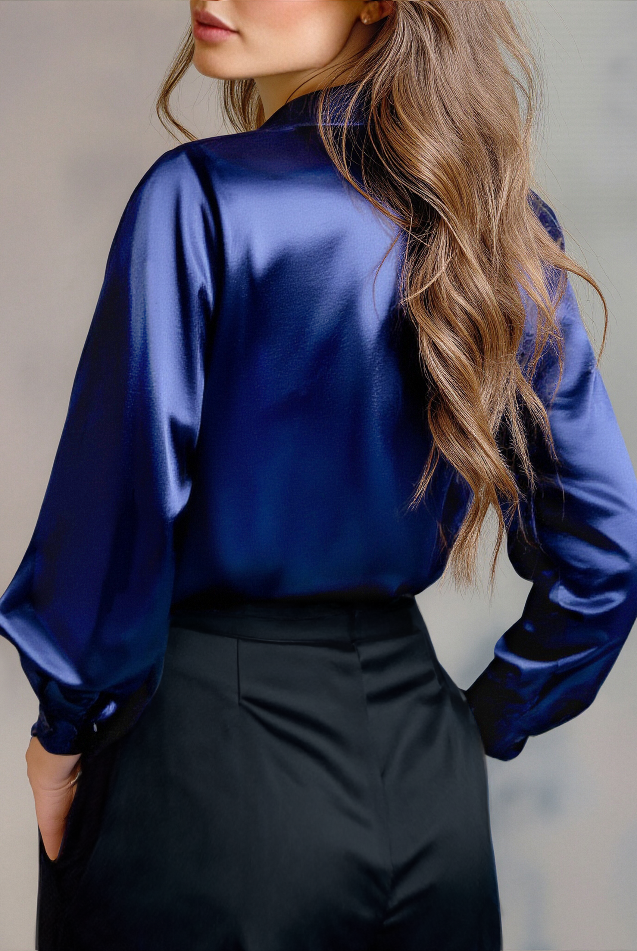 Luna | Black Satin Long Sleeve Blouse - Lumina Vancouver - Lumina Vancouver