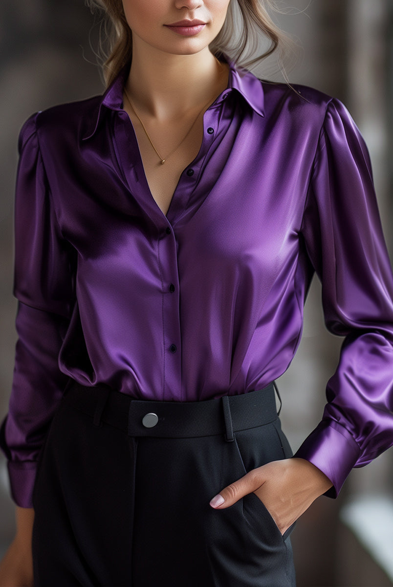 Luna | Black Satin Long Sleeve Blouse - Lumina Vancouver - Lumina Vancouver