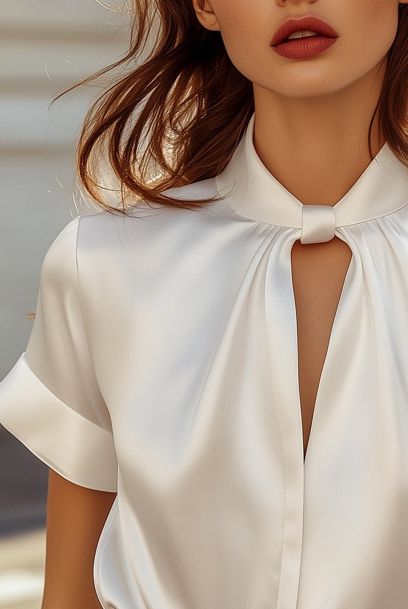 Isabelle | White Satin Keyhole Blouse - Lumina Vancouver - Lumina Vancouver