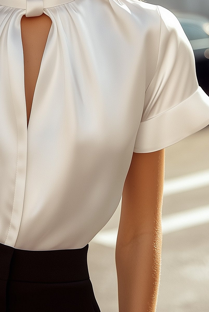 Isabelle | White Satin Keyhole Blouse - Lumina Vancouver - Lumina Vancouver