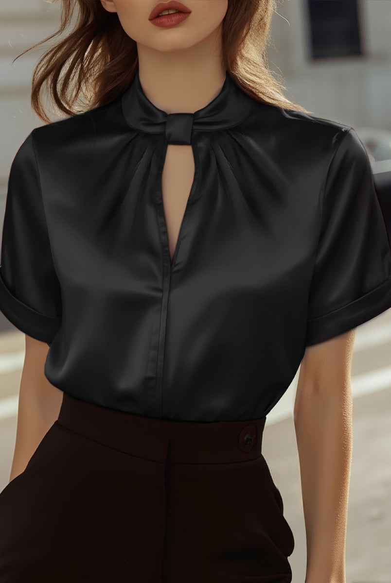 Isabelle | White Satin Keyhole Blouse - Lumina Vancouver - Lumina Vancouver