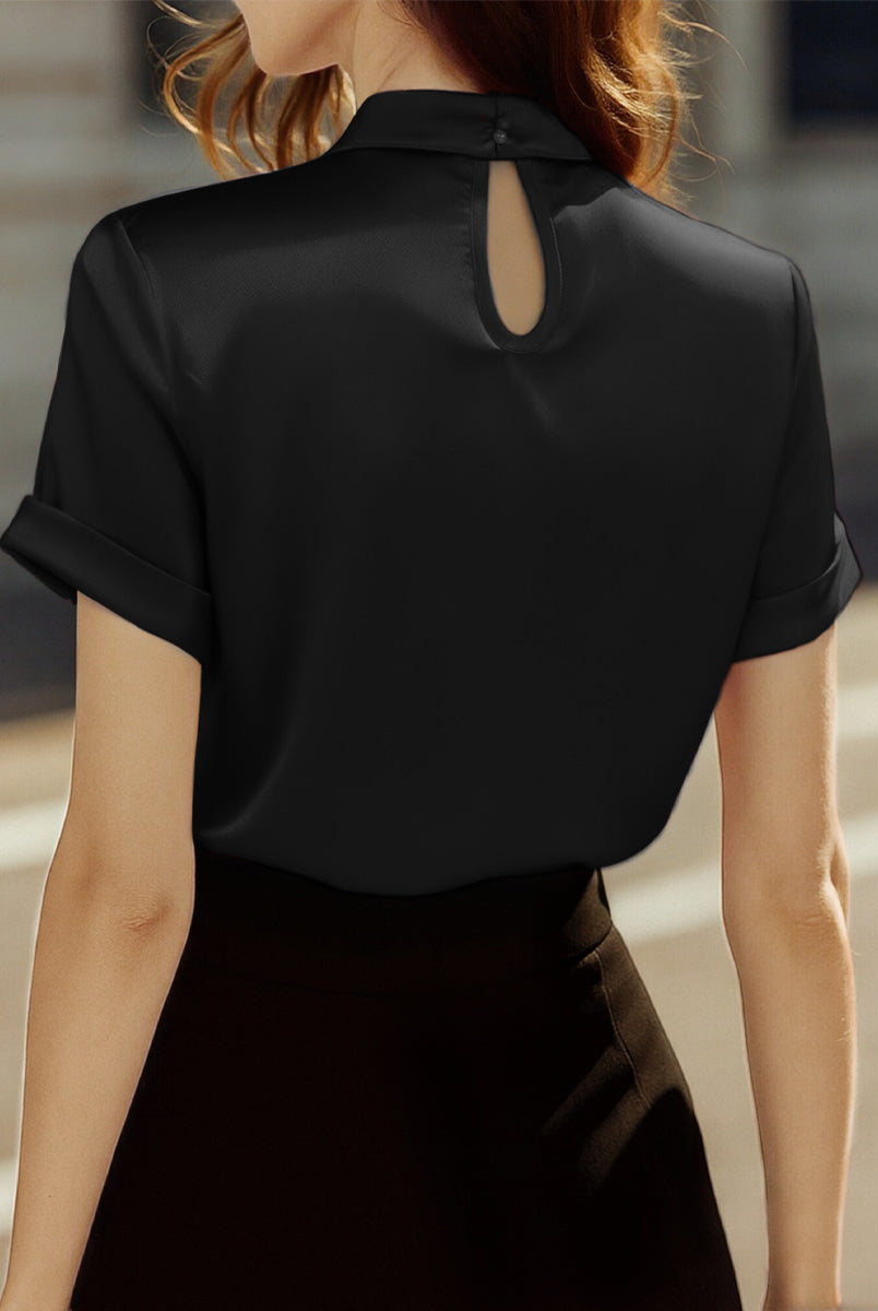 Isabelle | White Satin Keyhole Blouse - Lumina Vancouver - Lumina Vancouver