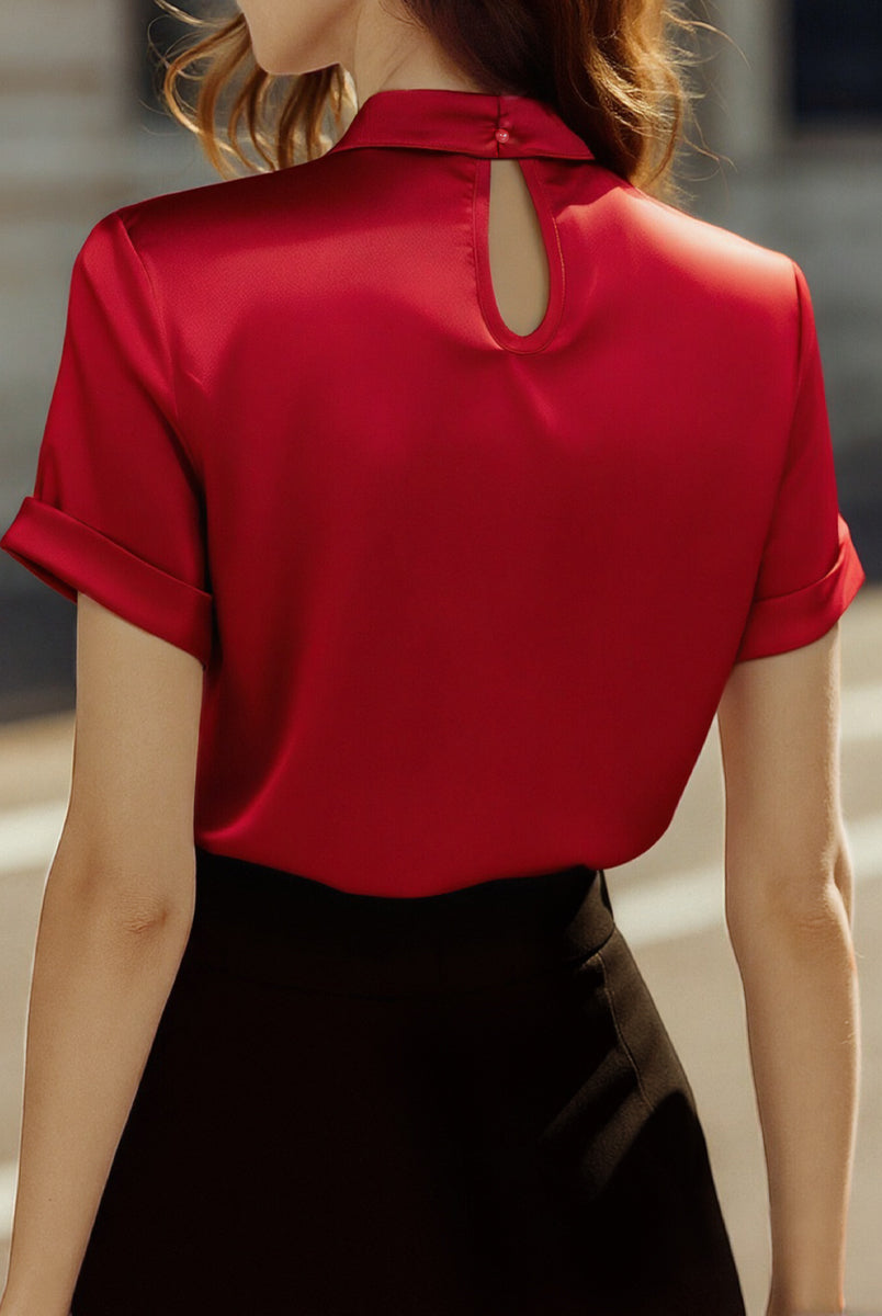 Isabelle | White Satin Keyhole Blouse - Lumina Vancouver - Lumina Vancouver