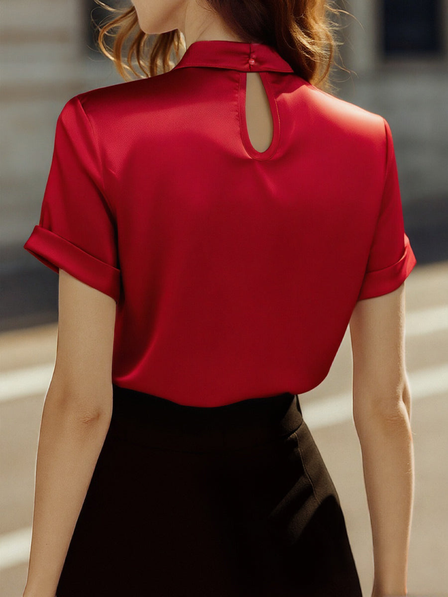 Isabelle | White Satin Keyhole Blouse - Lumina Vancouver - Lumina Vancouver