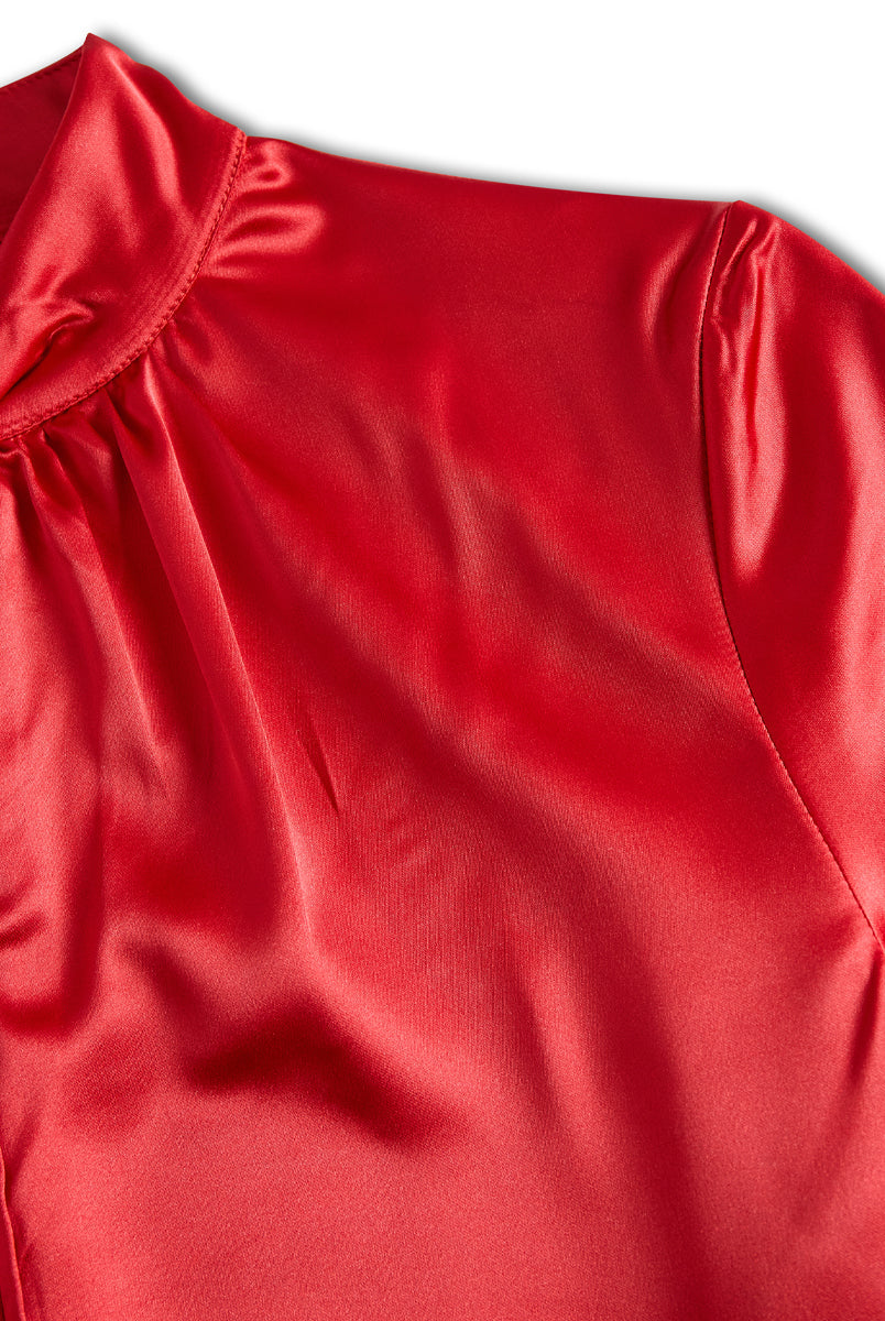 Isabelle | White Satin Keyhole Blouse - Lumina Vancouver - Lumina Vancouver