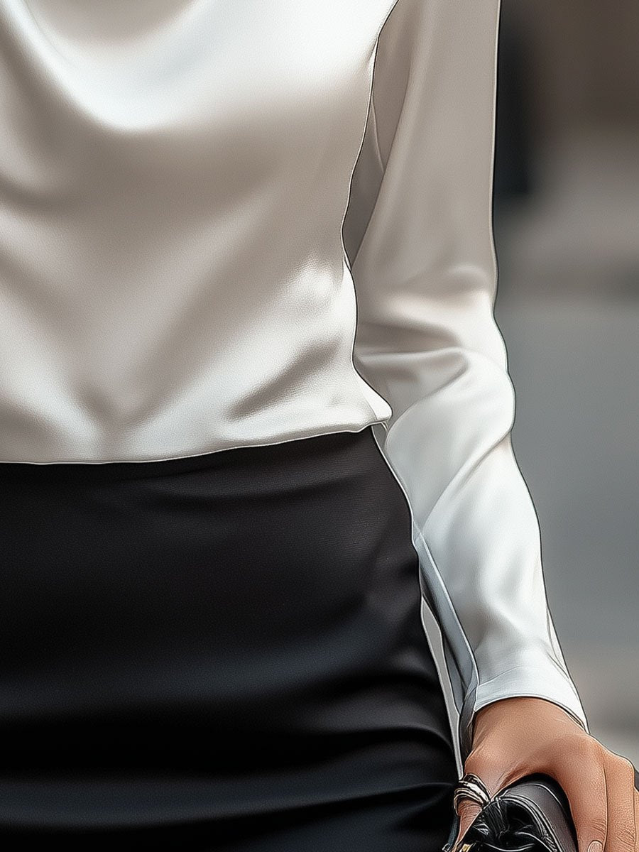 Delphine | White Draped Satin Blouse - Lumina Vancouver - Lumina Vancouver