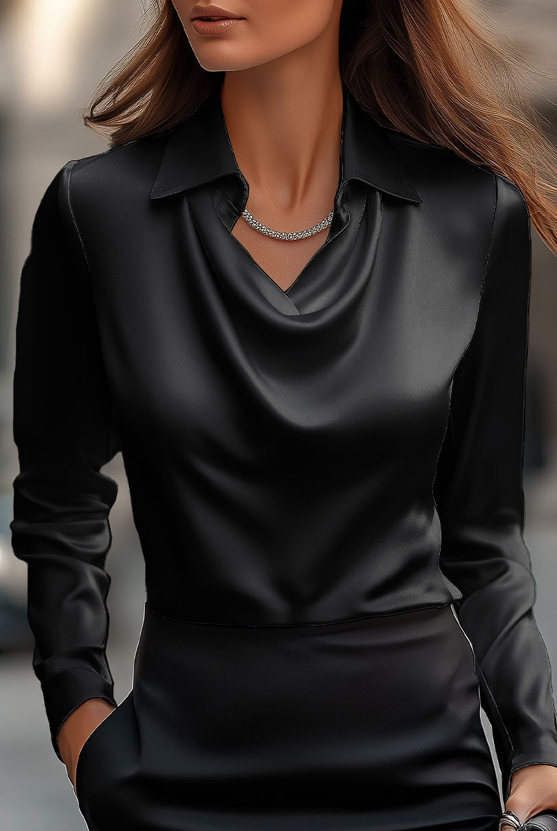 Delphine | White Draped Satin Blouse - Lumina Vancouver - Lumina Vancouver