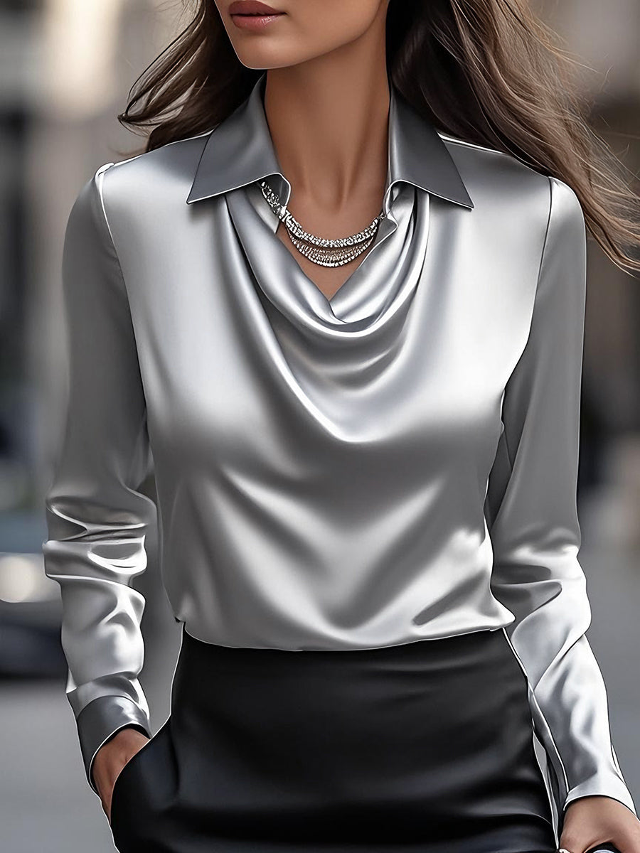 Delphine | White Draped Satin Blouse - Lumina Vancouver - Lumina Vancouver