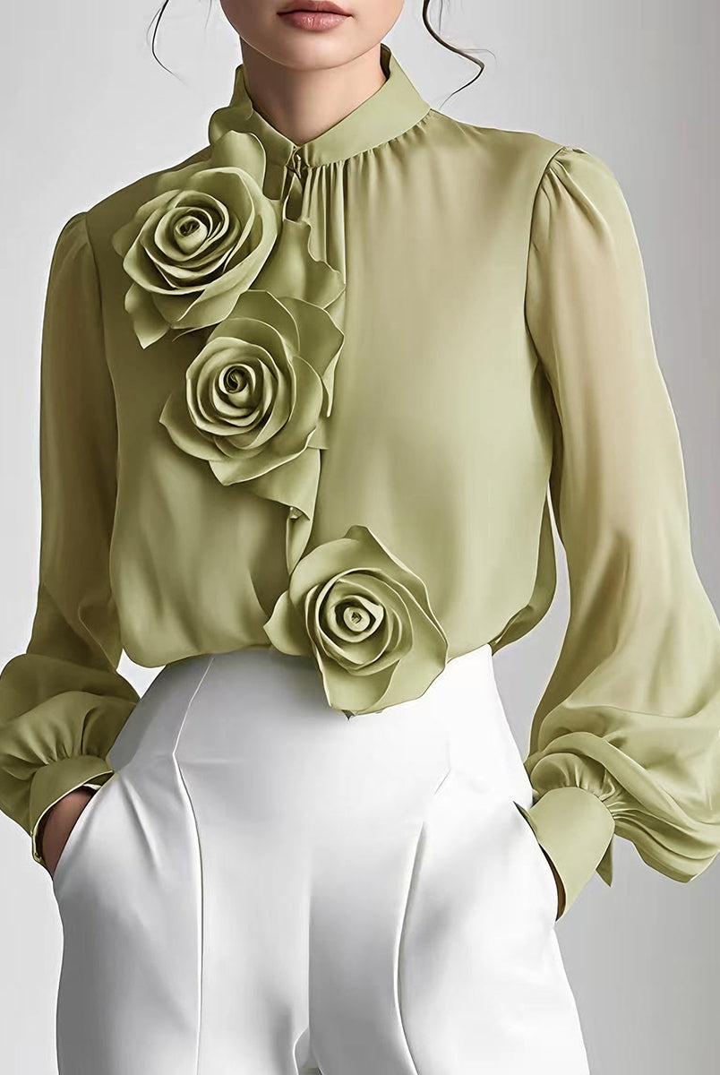 Isabelle | White Blouse With 3D Roses - Lumina Vancouver - Lumina Vancouver