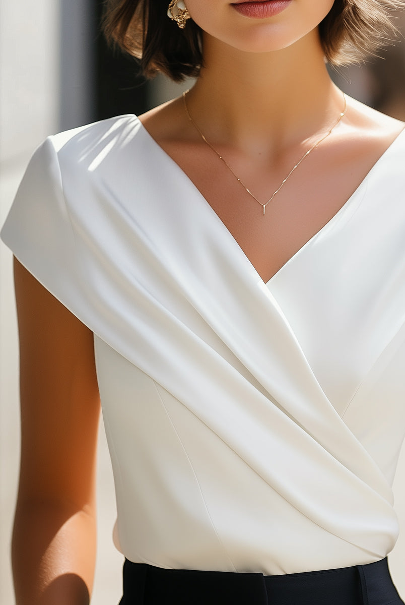 Luna | Sleeveless V-Neck Pleated Blouse - Lumina Vancouver - Lumina Vancouver