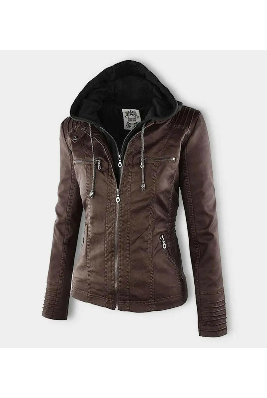 Olivia™ | Waterproof Women's Leather Jacket with Hood