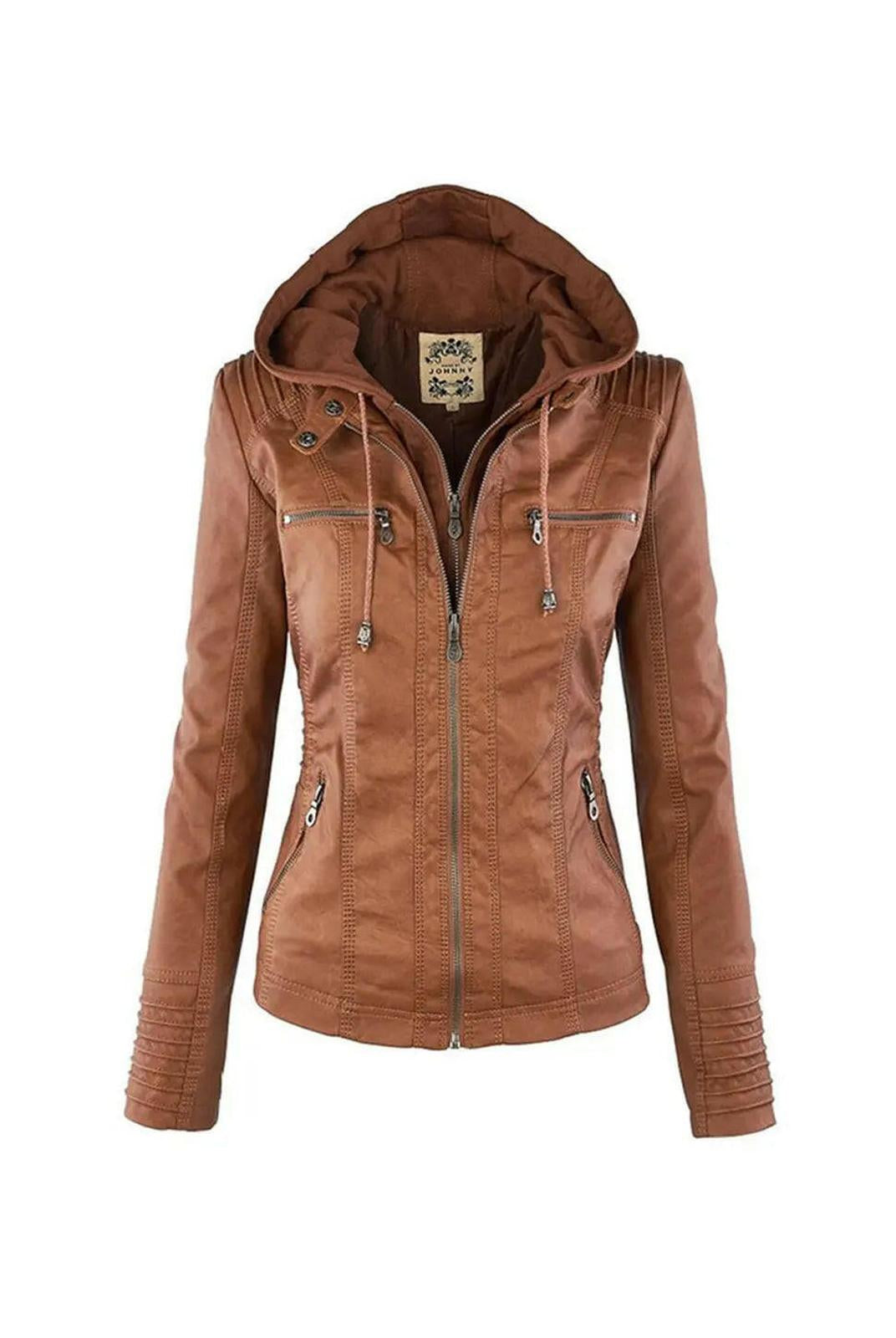 Olivia™ | Waterproof Women's Leather Jacket with Hood