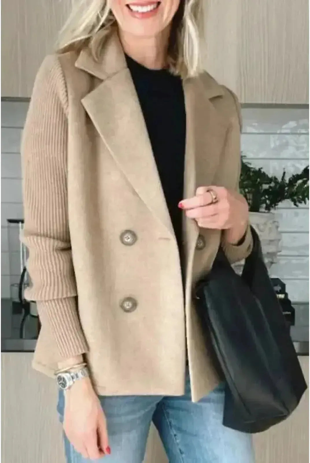 Harper | Button patchwork sleeves casual coat