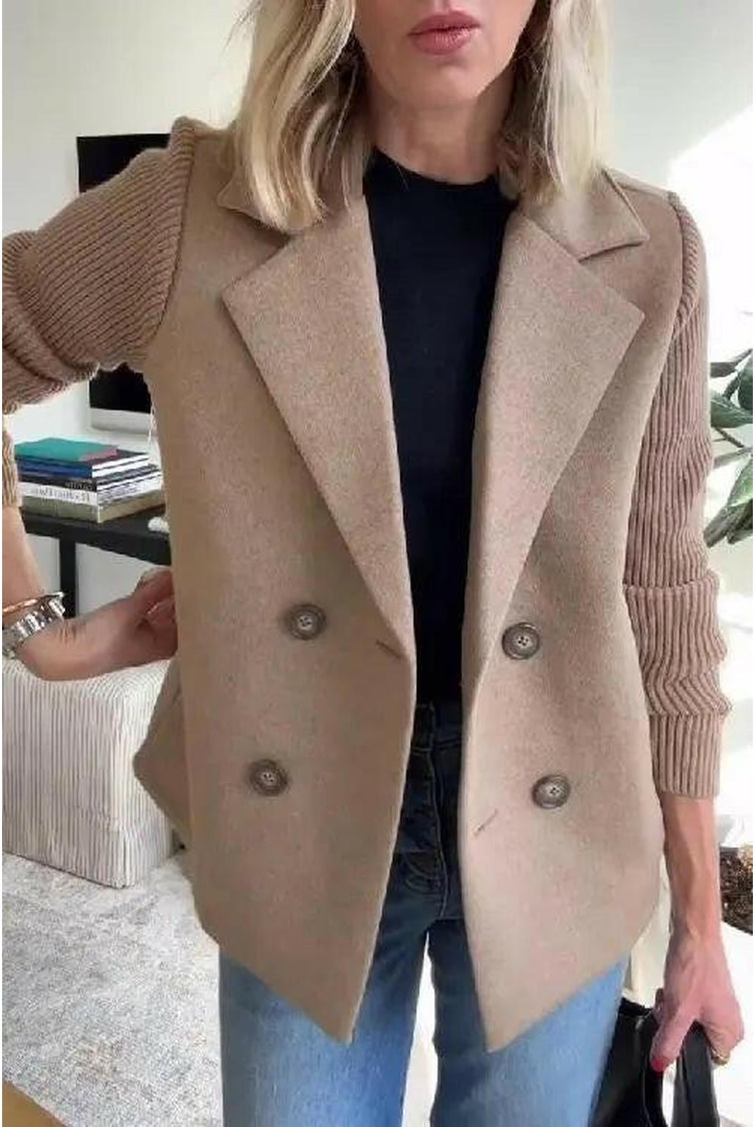 Harper | Button patchwork sleeves casual coat