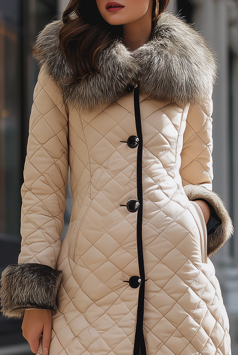 Aurora | Long Coat with Faux Fur Trim in Beige - Lumina Vancouver - Lumina Vancouver