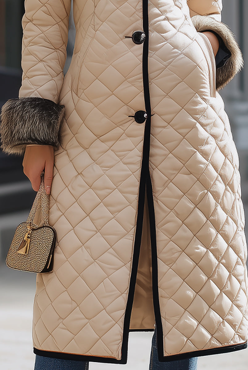 Aurora | Long Coat with Faux Fur Trim in Beige - Lumina Vancouver - Lumina Vancouver