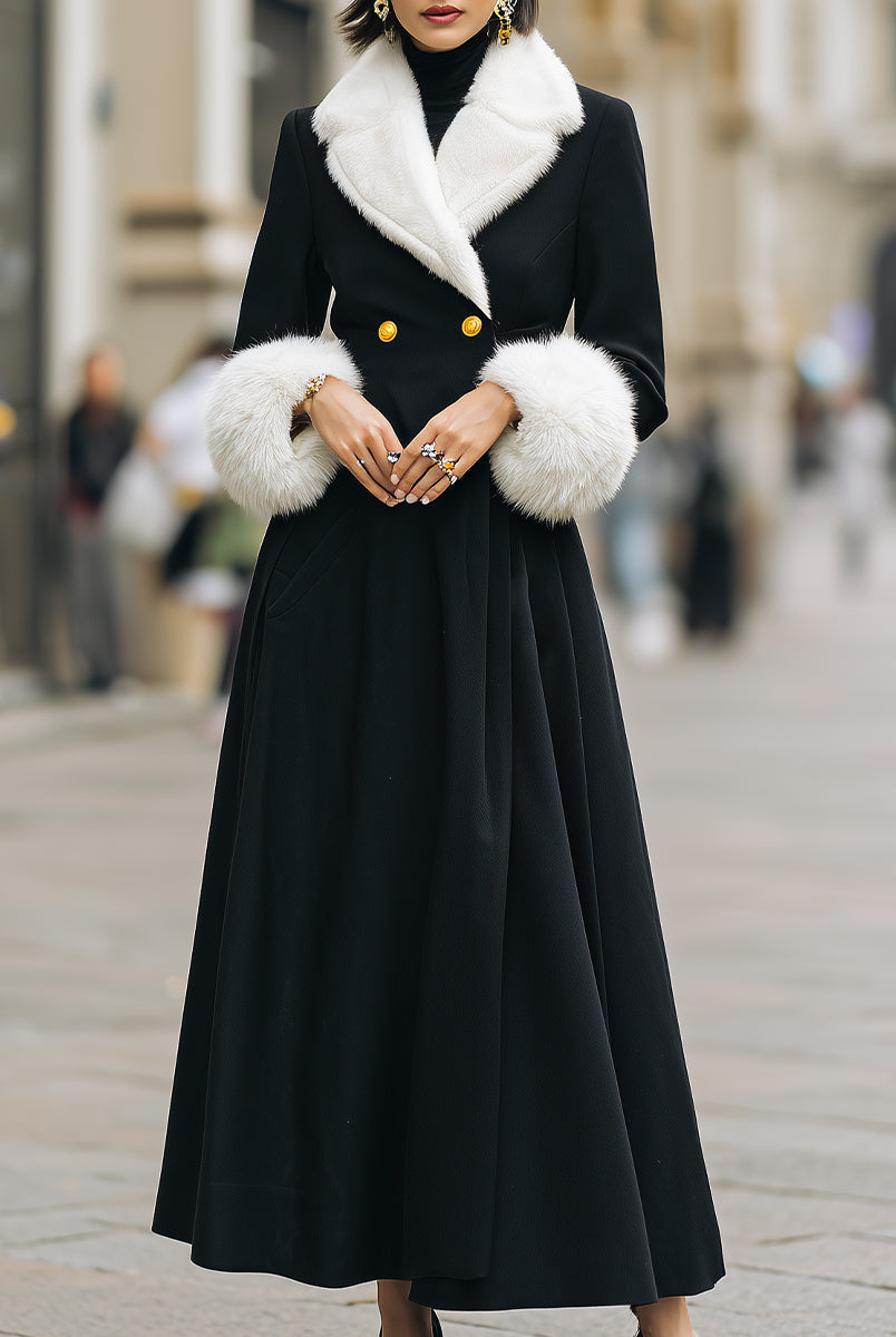 Aurora | Longline Coat with White Faux Fur Trim - Lumina Vancouver - Lumina Vancouver