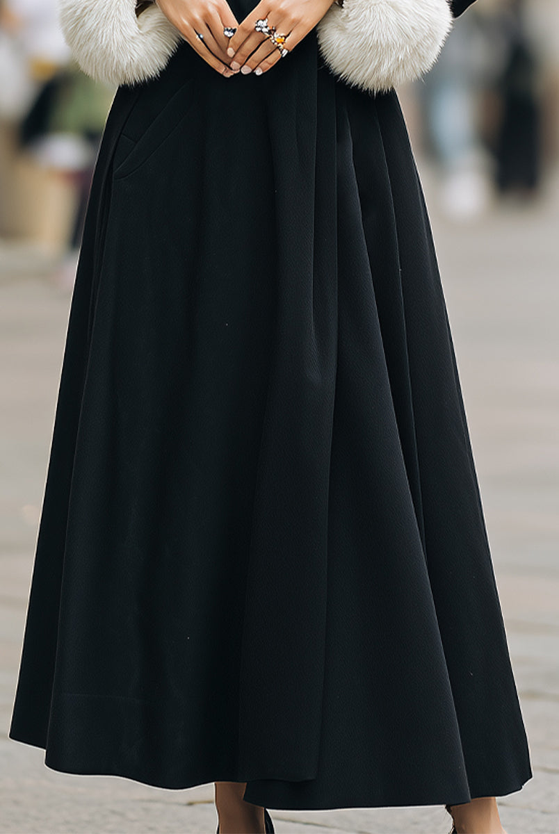 Aurora | Longline Coat with White Faux Fur Trim - Lumina Vancouver - Lumina Vancouver