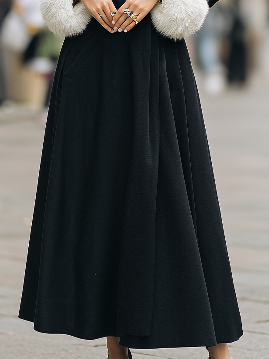 Aurora | Longline Coat with White Faux Fur Trim - Lumina Vancouver - Lumina Vancouver