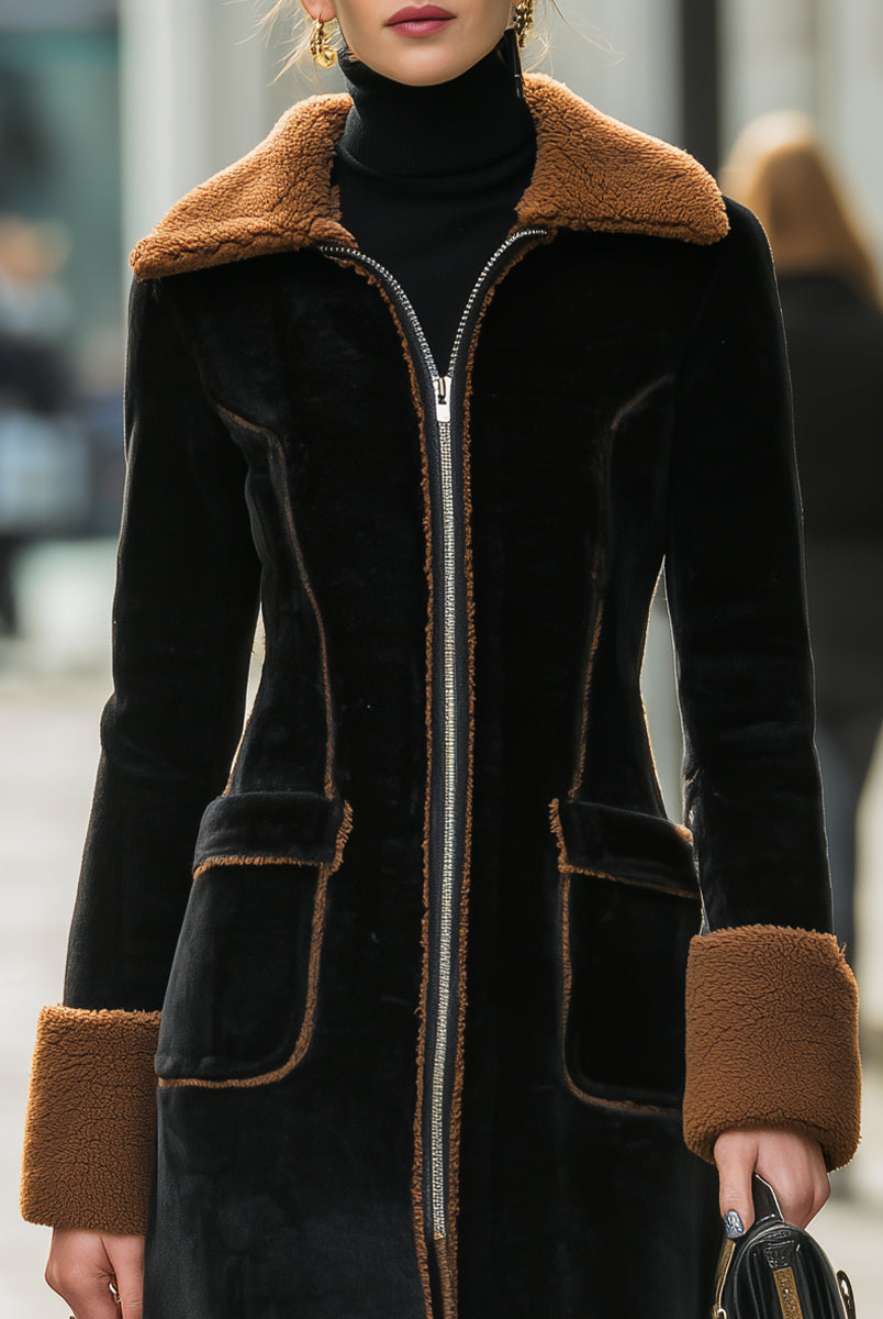 Elena | Long Plush Coat with Elegant Contrast Trim - Lumina Vancouver - Lumina Vancouver