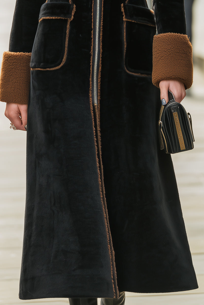 Elena | Long Plush Coat with Elegant Contrast Trim - Lumina Vancouver - Lumina Vancouver