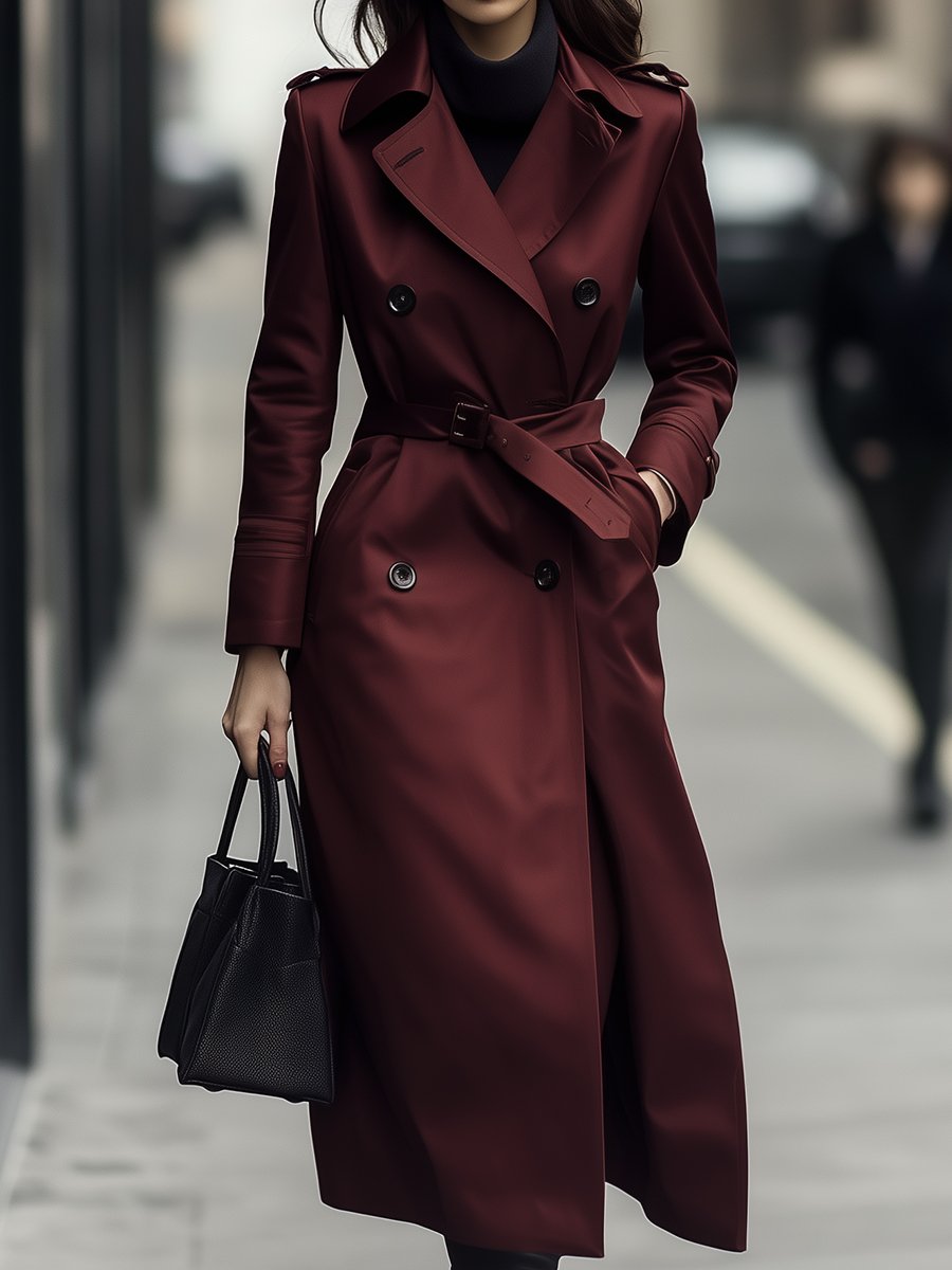 Elena | Double-Breasted Belted Trench Coat in Burgundy - Lumina Vancouver - Lumina Vancouver