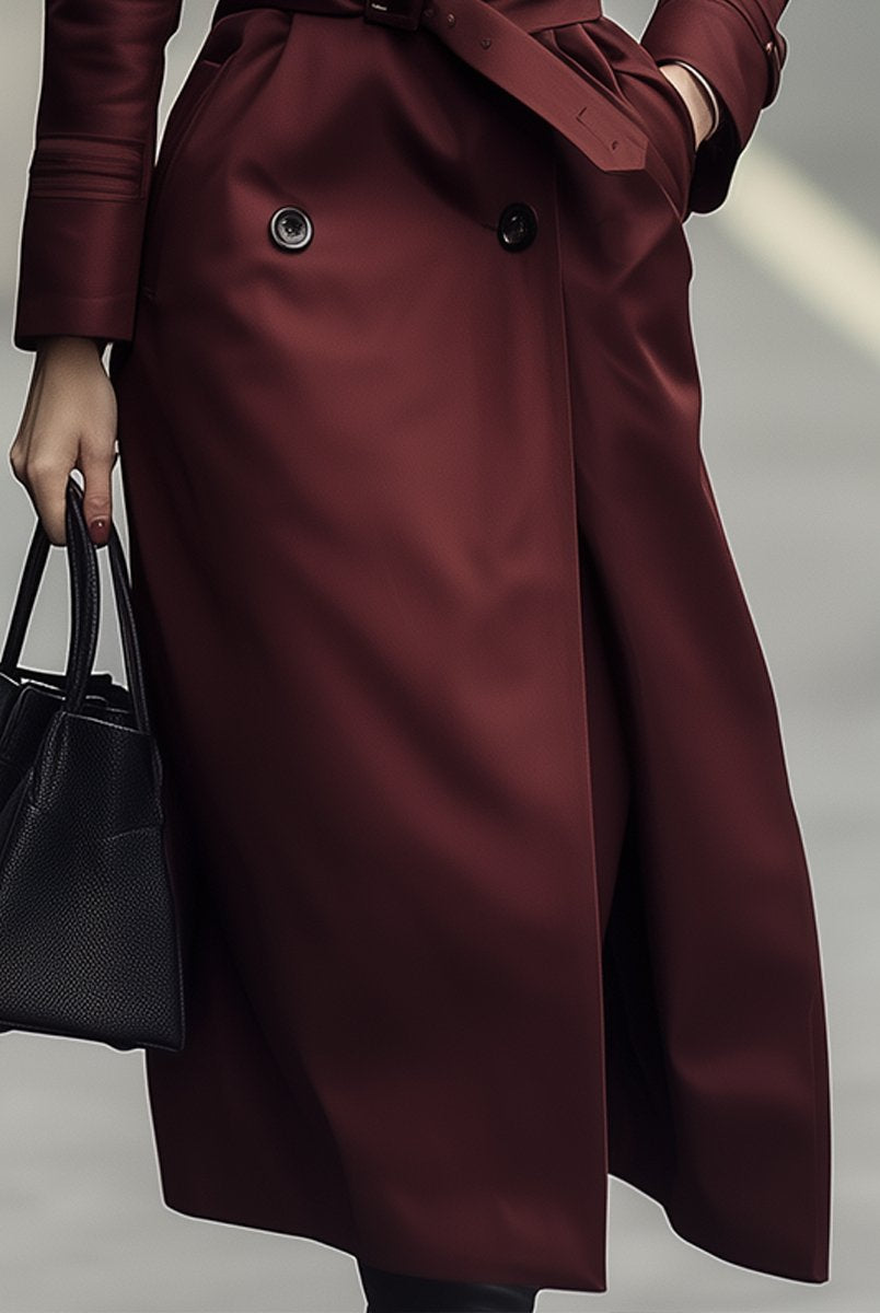 Elena | Double-Breasted Belted Trench Coat in Burgundy - Lumina Vancouver - Lumina Vancouver