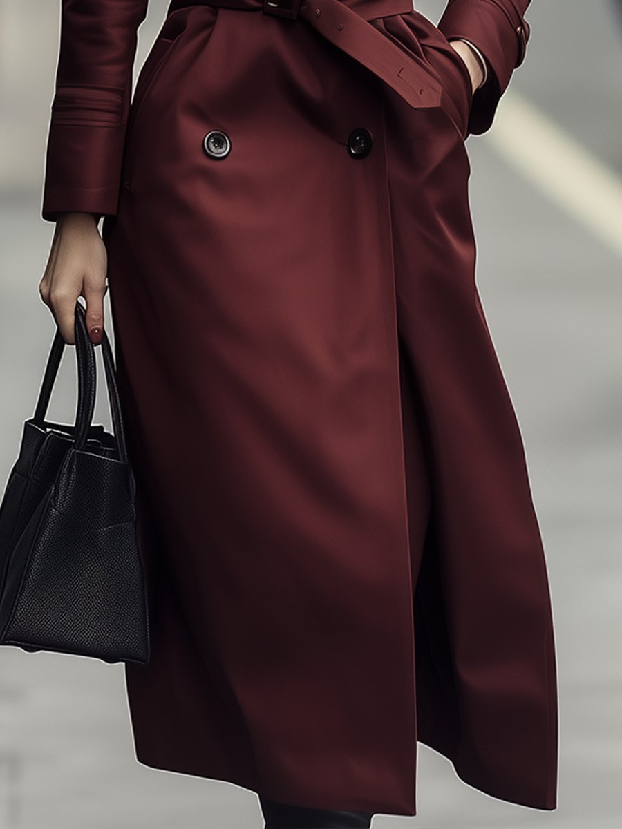 Elena | Double-Breasted Belted Trench Coat in Burgundy - Lumina Vancouver - Lumina Vancouver